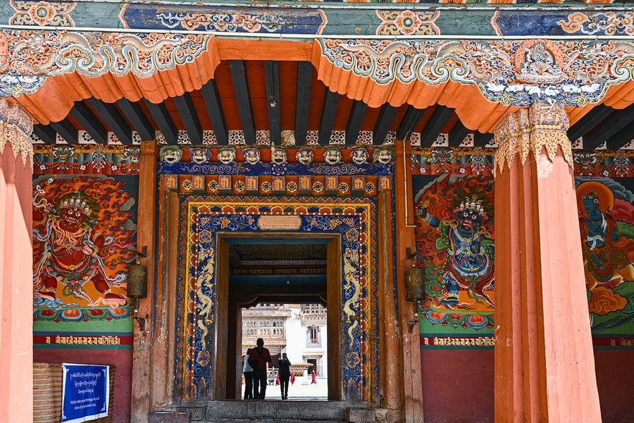Sacred Threshold — Buddhist Monastery Entrance, Bhutan — Fine art canvas print by Naomi McLeod