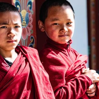 Novice Monks at Morning — Bhutan Himalayan Portrait