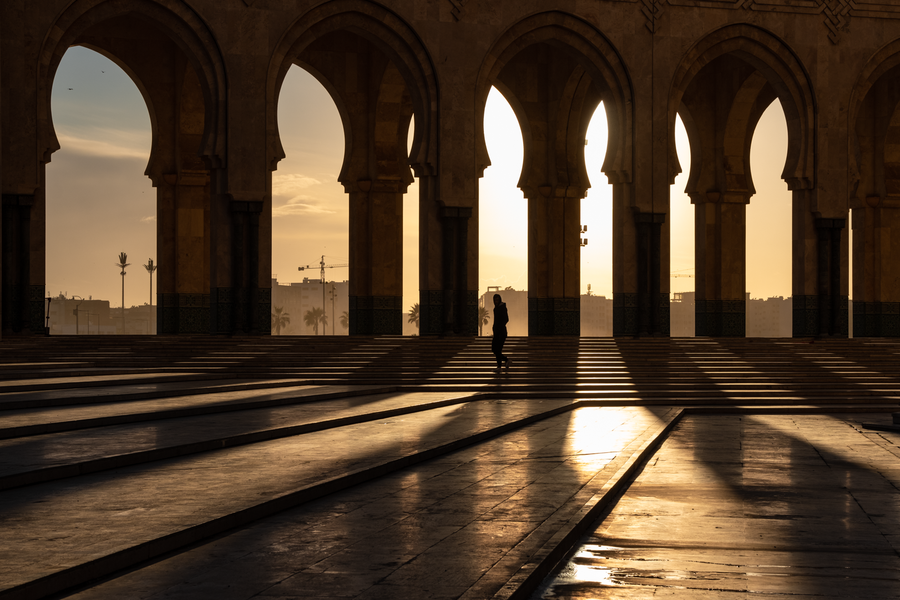 Golden Hour Silhouette — Hassan II Mosque, Casablanca — Fine art canvas print by Naomi McLeod