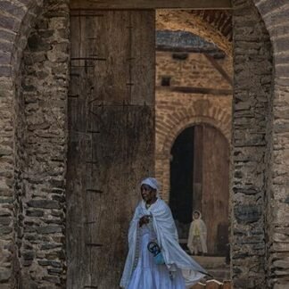 Orthodox Pilgrim — Ancient Church Doorway, Ethiopia