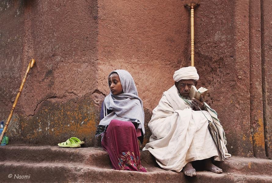 Elder and Child at Lalibela — Ethiopia’s Rock-Hewn Churches — Fine art canvas print by Naomi McLeod