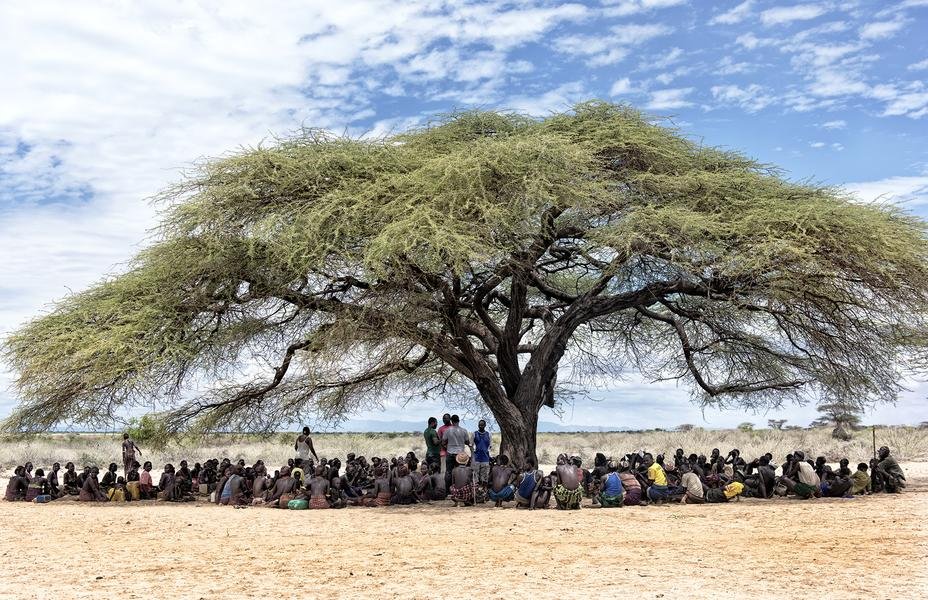 The Gathering Tree — Traditional Village Meeting, Tanzania — Fine art canvas print by Naomi McLeod