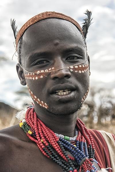 Samburu Warrior Portrait — Traditional Face Paint, Kenya — Fine art canvas print by Naomi McLeod