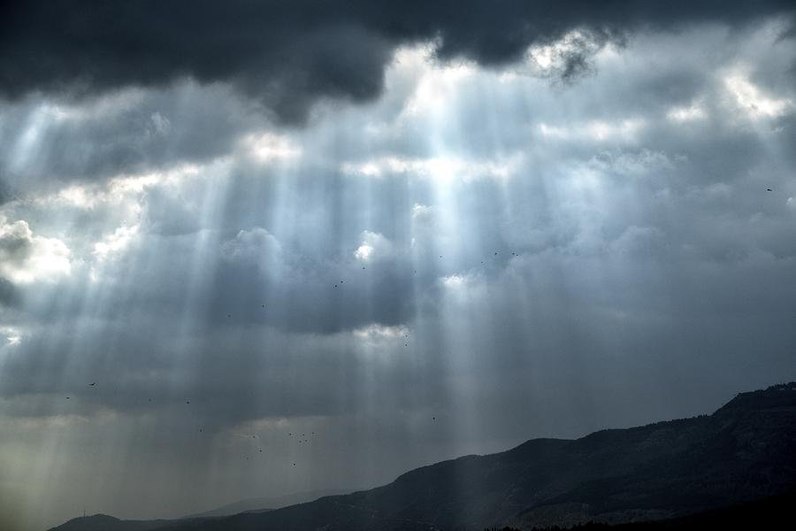 Heaven’s Light — Crepuscular Rays Through Storm Clouds — Fine art canvas print by Naomi McLeod
