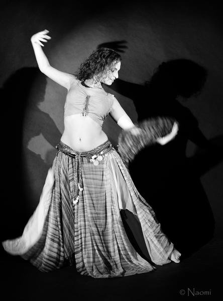 The Shadow Dance — Black and White Belly Dance Portrait — Fine art canvas print by Naomi McLeod