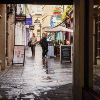 Charming Bath England Alley with Wet Cobblestones Wall Art