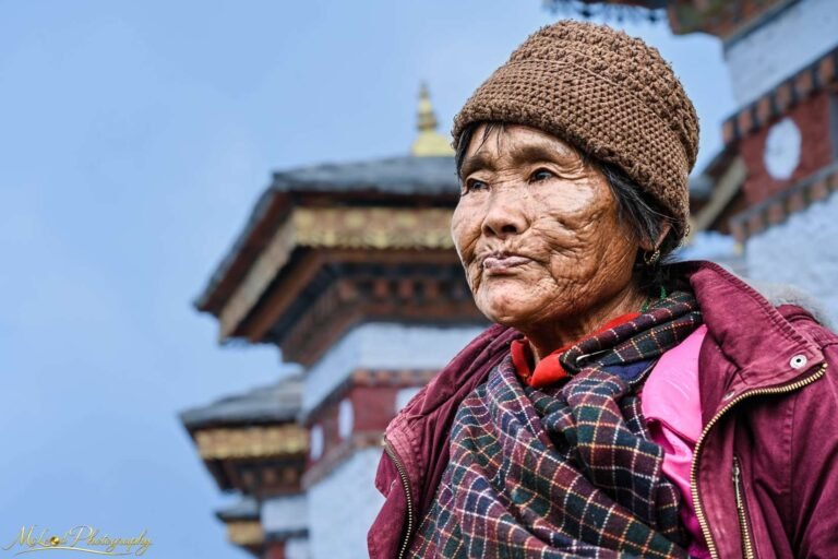 Bhutanese Elder Woman Portrait at Ancient Temple