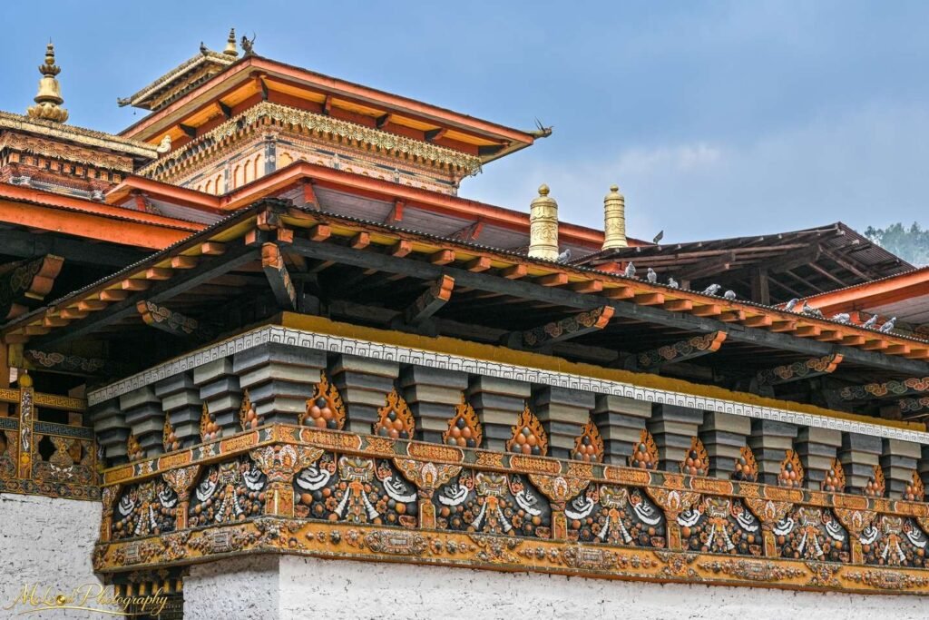 Ornate Bhutanese Buddhist Monastery Traditional Architecture — Fine art canvas print by Naomi McLeod