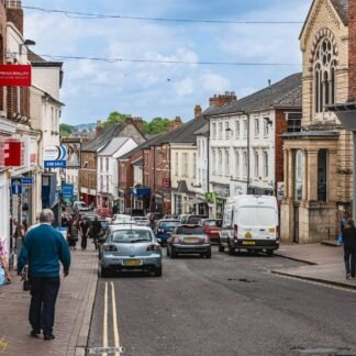 Busy British High Street Market Town Daily Life Scene