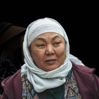 Central Asian Woman Portrait with Traditional White Headscarf