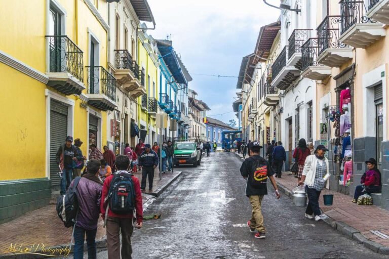 Vibrant Colonial Street Life in Ecuador Highlands