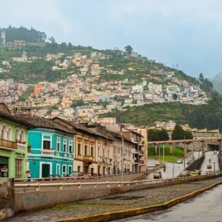 Colorful Quito Hillside Neighborhood Colonial Street View