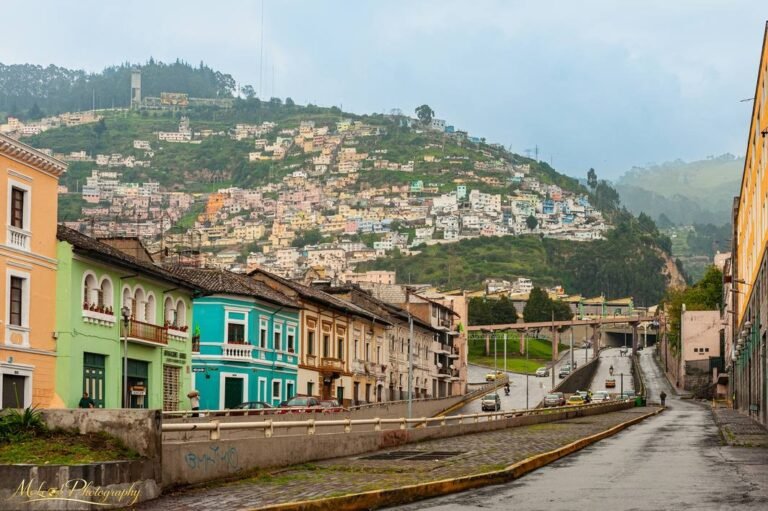 Colorful Quito Hillside Neighborhood Colonial Street View