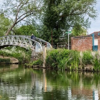 English Canal Footbridge with Lone Figure Wall Art Print