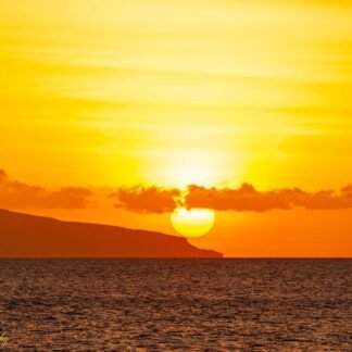 Golden Hawaiian Sunset Over Pacific Ocean Island Silhouette