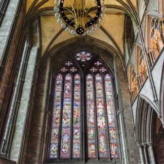Gothic Cathedral Stained Glass Window with Vaulted Ceiling