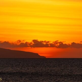 Golden Hawaiian Sunset Over Pacific Ocean Island Silhouette