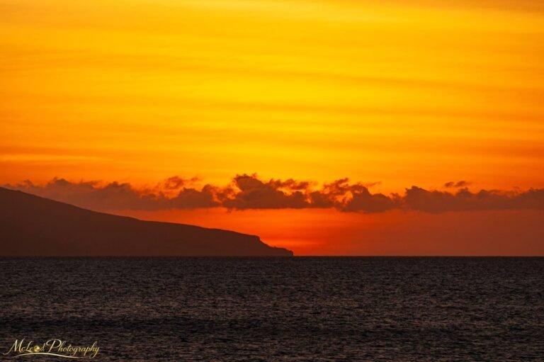 Golden Hawaiian Sunset Over Pacific Ocean Island Silhouette