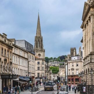 Historic Bath High Street with St Michael's Church Spire