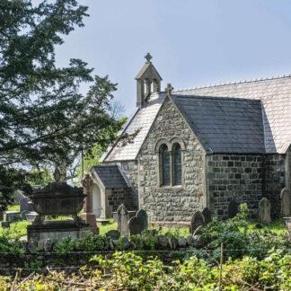 Ancient Welsh Stone Church with Celtic Graveyard Wall Art