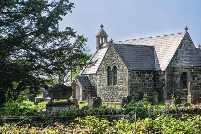 Ancient Welsh Stone Church with Celtic Graveyard Wall Art