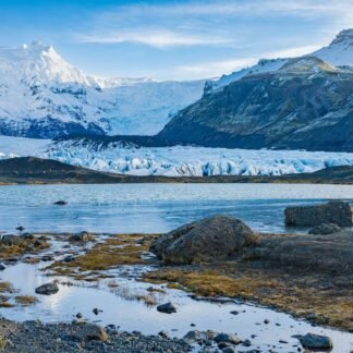 Icelandic Glacier Lagoon with Snow-Capped Mountains Wall Art