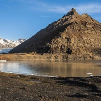 Icelandic Glacier Lagoon with Volcanic Peak Reflection