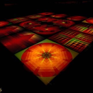 Vibrant Geometric Light Art Installation Glowing in Darkness