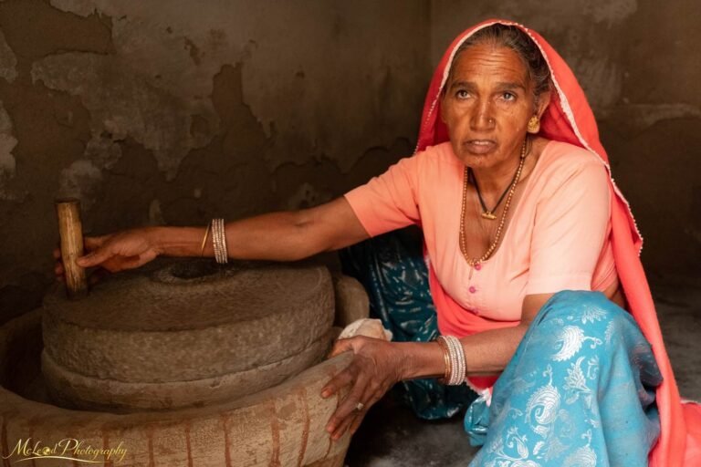 Indian Woman at Ancient Stone Mill | Rajasthan Portrait