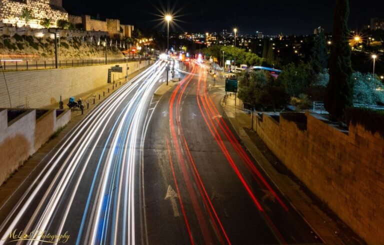 Jerusalem Old City Walls Night Light Trails Long Exposure