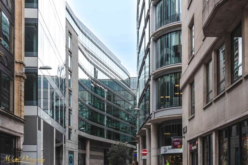 Modern Glass Architecture London City Financial District — Fine art canvas print by Naomi McLeod