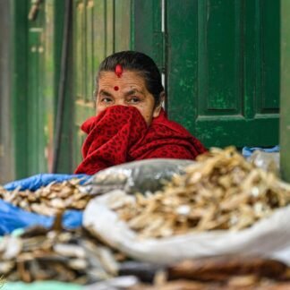 Nepali Market Woman in Red Shawl Fine Art Portrait