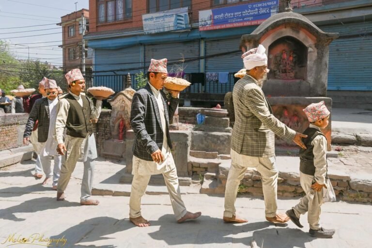 Nepali Men in Traditional Dhaka Topi Wedding Procession