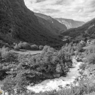 Norwegian Fjord Valley River Black and White Fine Art Print