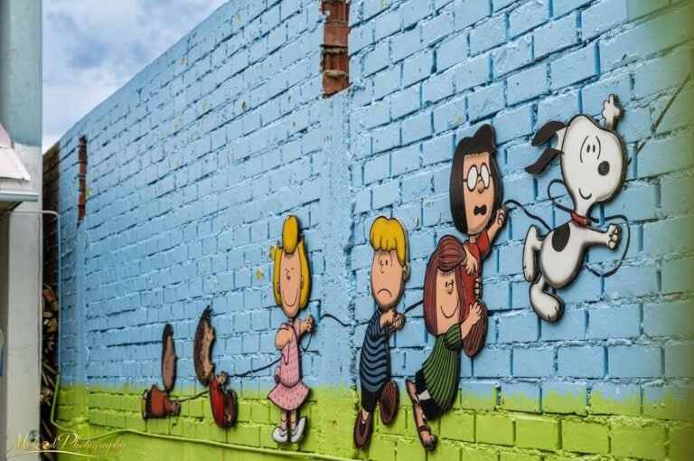 Colorful Peanuts Gang Street Art Mural with Snoopy