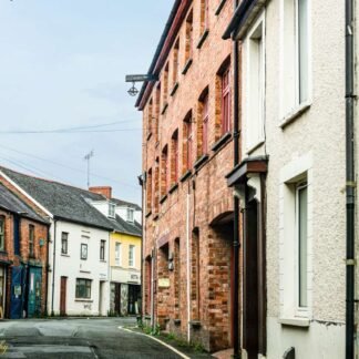 Charming Irish Village Street with Historic Red Brick Architecture