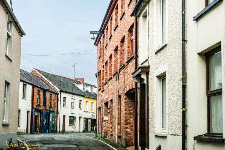 Charming Irish Village Street with Historic Red Brick Architecture