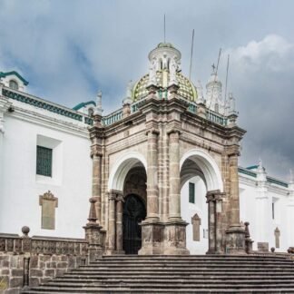 Quito Cathedral Colonial Architecture Under Dramatic Stormy Skies