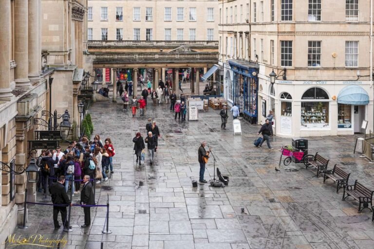 Rainy Day at the Roman Baths with Street Musician Bath