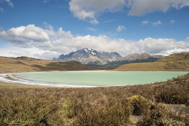 Torres del Paine Turquoise Lagoon with Patagonian Peaks