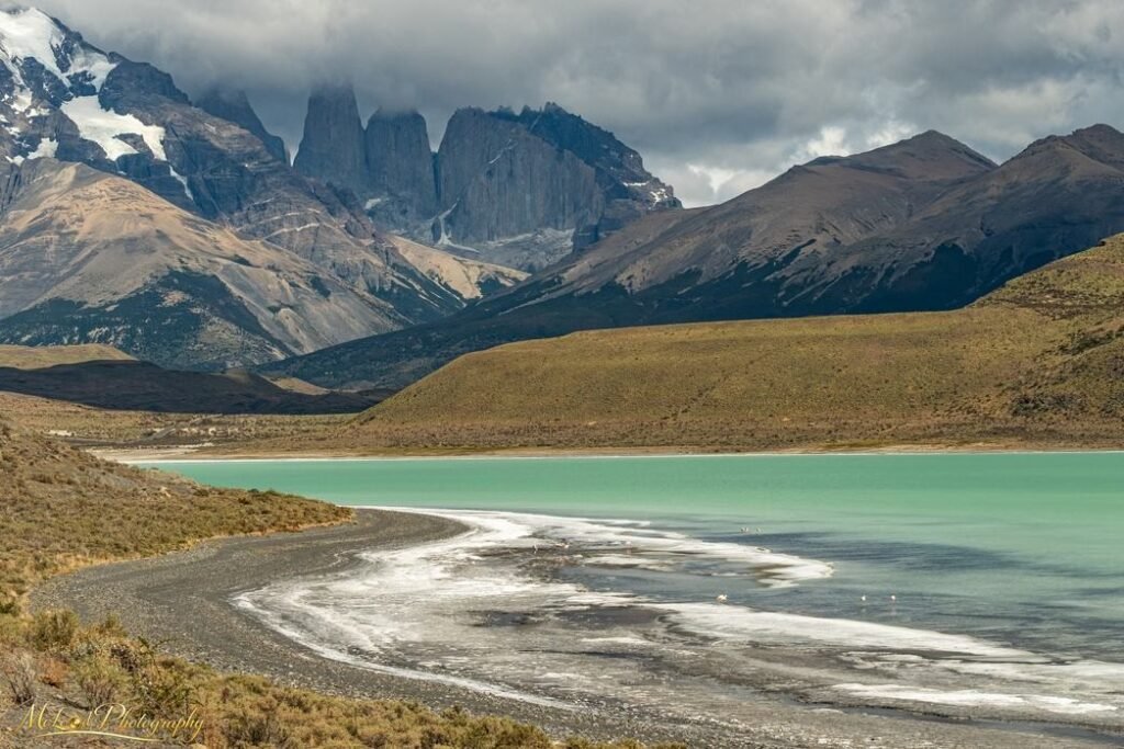 Torres del Paine Granite Towers Over Turquoise Glacial Lake — Fine art canvas print by Naomi McLeod