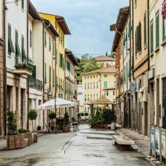 Charming Tuscan Village Street with Green Shutters Italy