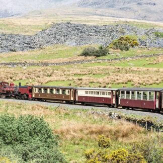 Welsh Highland Railway Steam Train Through Snowdonia Mountains