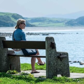 Peaceful Moment on Welsh Coast Seaside Bench Wall Art